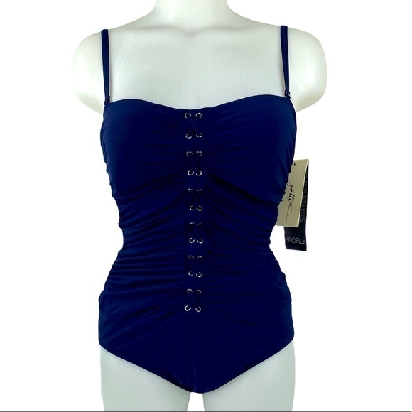 PROFILE by Gottex Lace Up Shirred Front Swimsuit - Picture 1 of 10